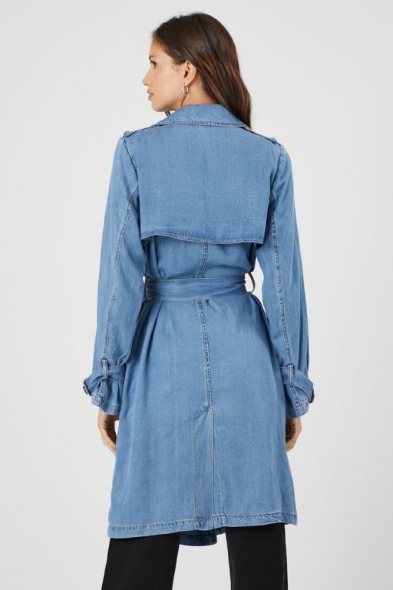 Chaquetas De Mezclilla Forever 21 Belted Denim Trench Coat Mujer Azules | UxZLvNGSjWi