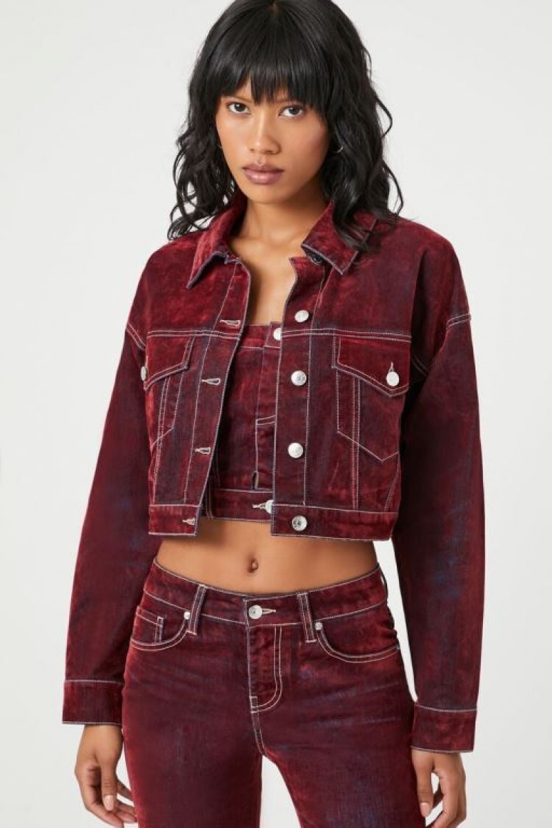 Chaquetas De Mezclilla Forever 21 Cropped Denim Trucker Mujer Burdeos | B9yDI6uZOCA