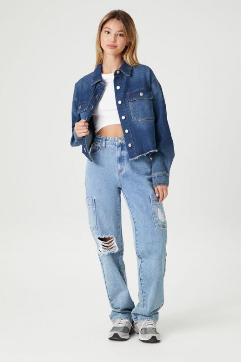 Chaquetas De Mezclilla Forever 21 Cropped Denim Mujer Azules Oscuro | ybCq9U1yYH2