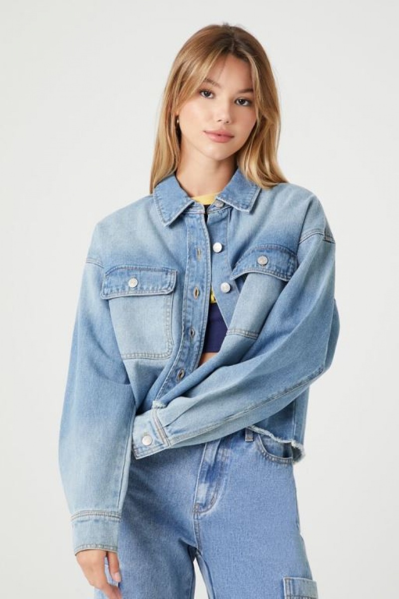 Chaquetas De Mezclilla Forever 21 Cropped Denim Mujer Azules | S3oAci8kWQ4