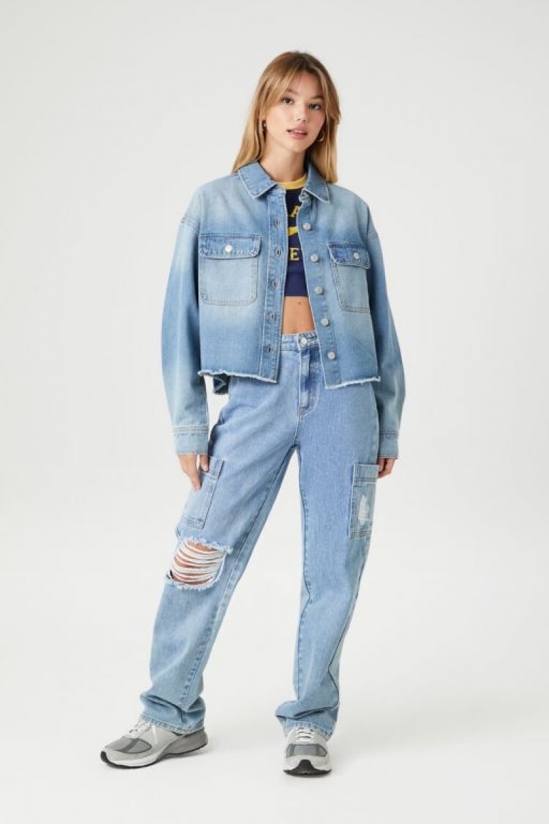 Chaquetas De Mezclilla Forever 21 Cropped Denim Mujer Azules | S3oAci8kWQ4