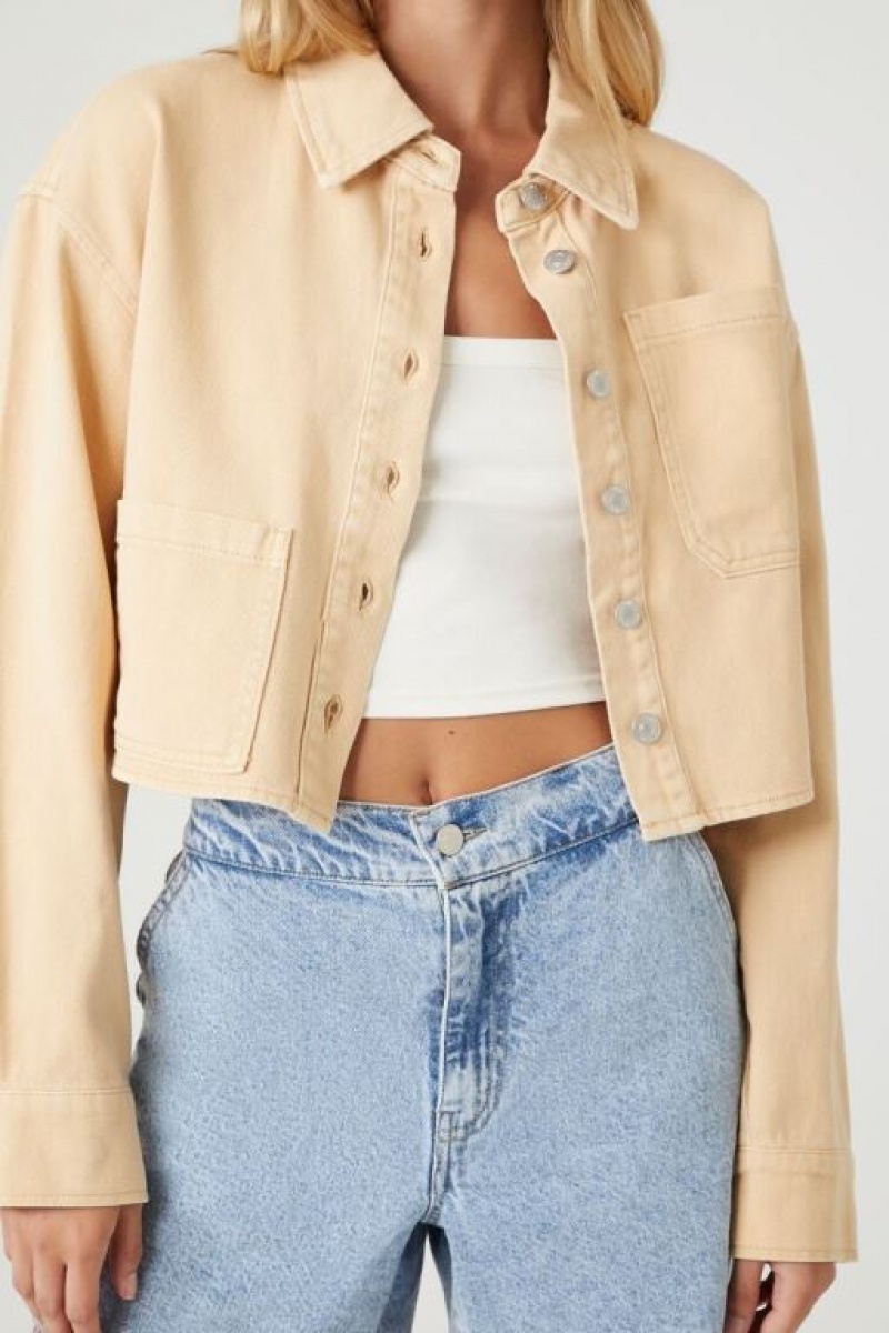 Chaquetas De Mezclilla Forever 21 Cropped Denim Trucker Mujer Marrones | 52ADH8gMPJW