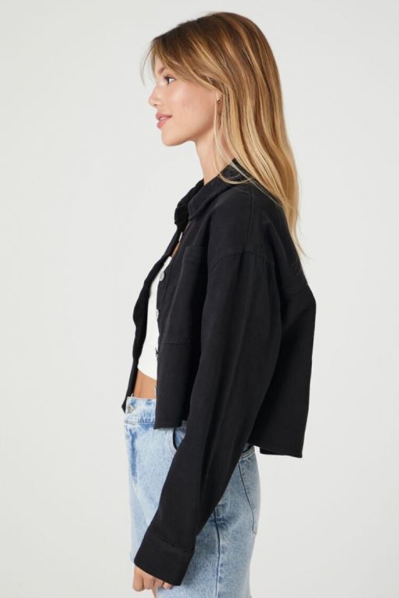 Chaquetas De Mezclilla Forever 21 Cropped Denim Trucker Mujer Negras | PhGGMQ8Fuvy