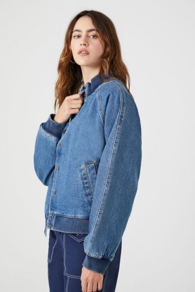 Chaquetas De Mezclilla Forever 21 Denim Bomber Mujer Azules | jH8mLyTqWB8