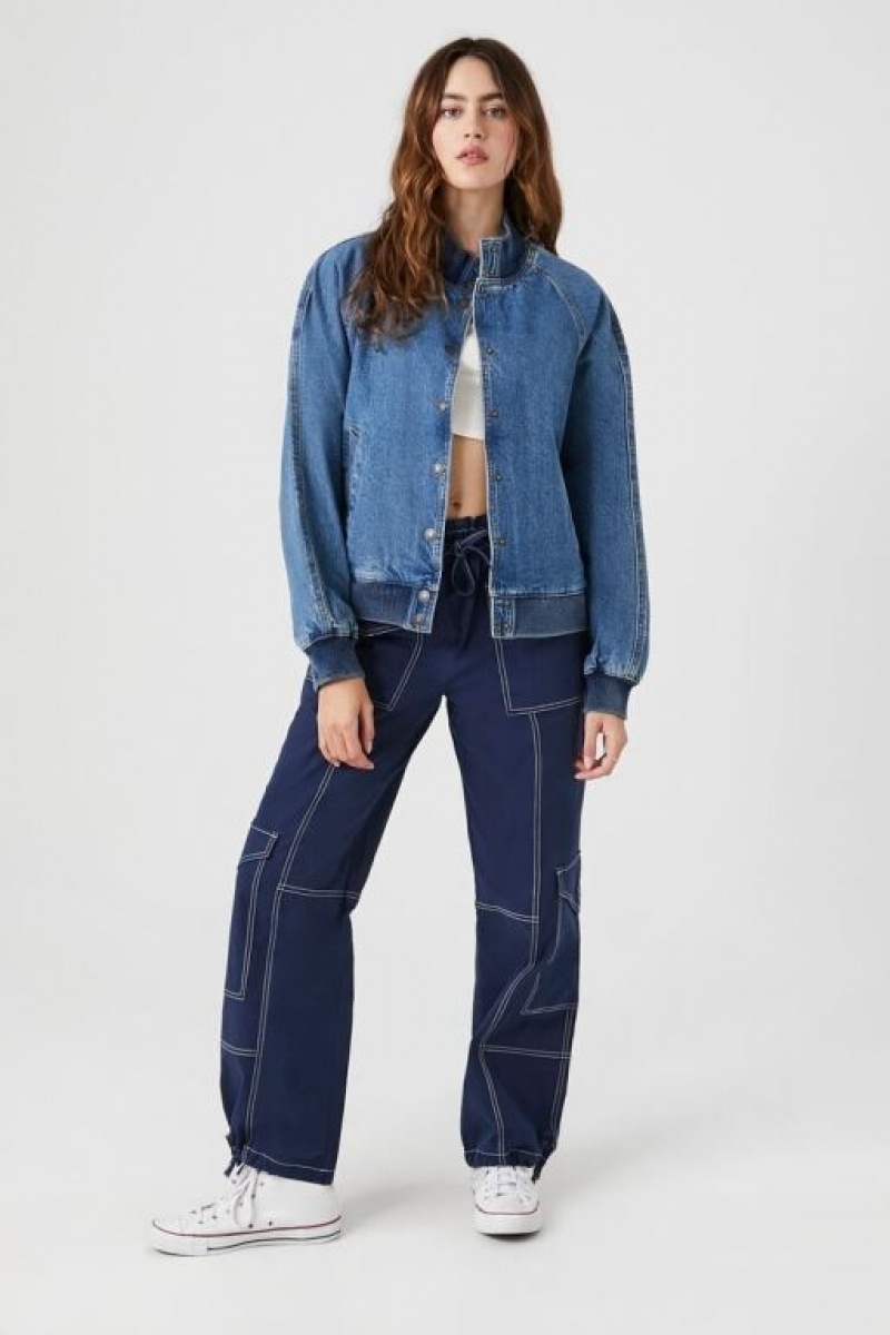 Chaquetas De Mezclilla Forever 21 Denim Bomber Mujer Azules | jH8mLyTqWB8