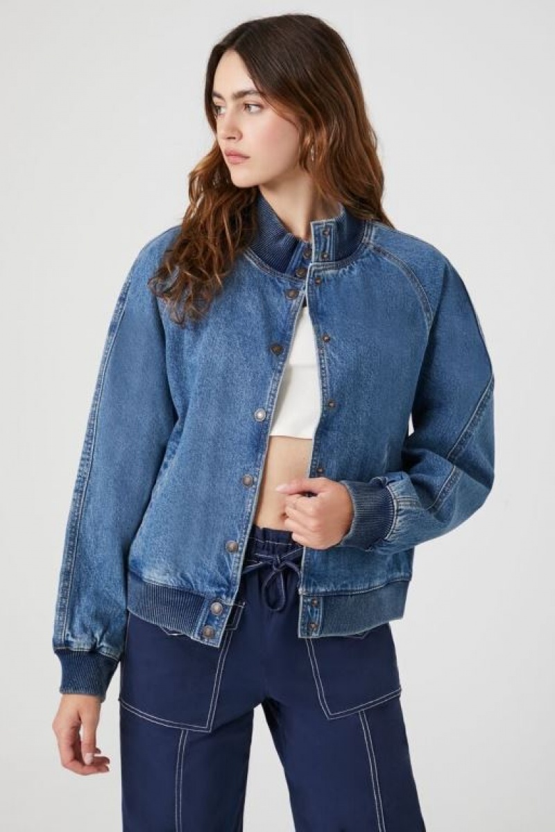 Chaquetas De Mezclilla Forever 21 Denim Bomber Mujer Azules | jH8mLyTqWB8