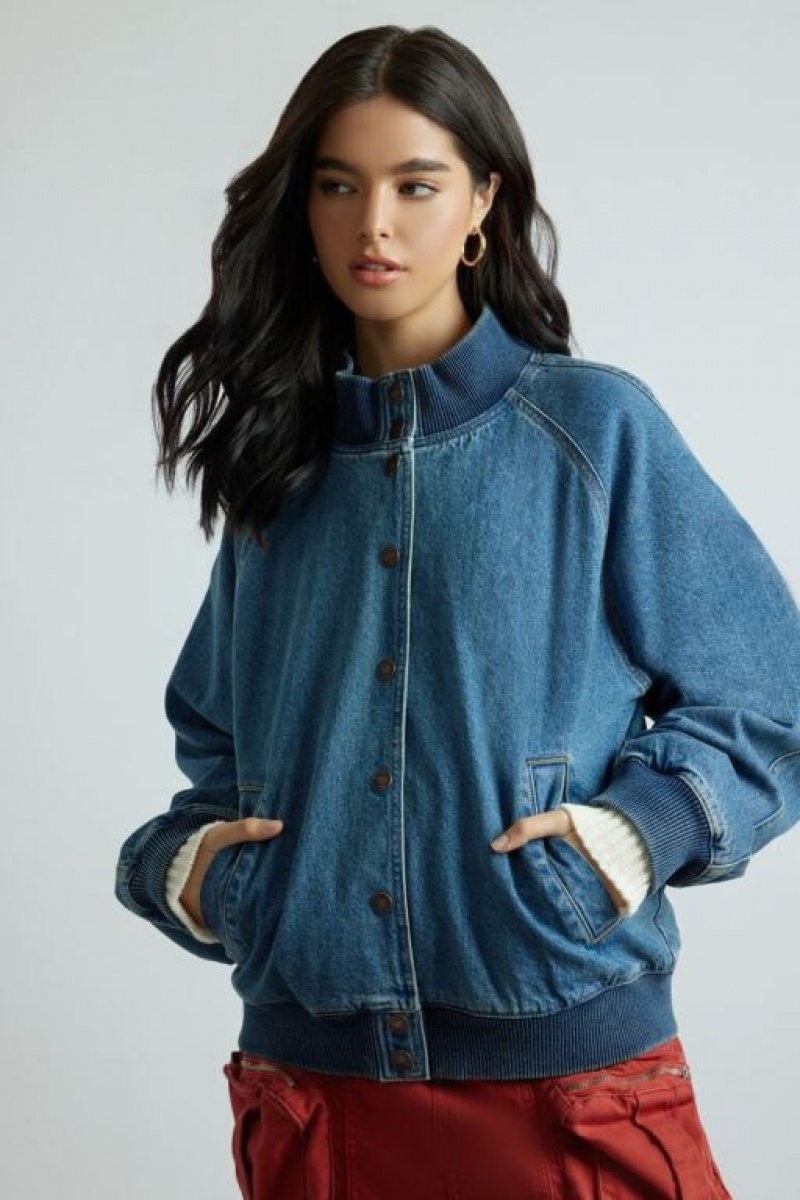 Chaquetas De Mezclilla Forever 21 Denim Bomber Mujer Azules | jH8mLyTqWB8