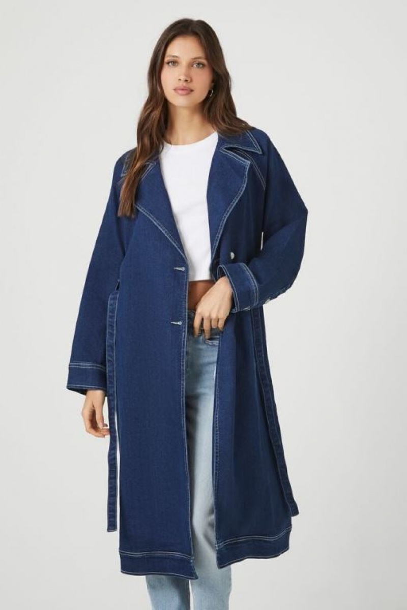 Chaquetas De Mezclilla Forever 21 Denim Trench Coat Mujer Azules Oscuro | sNPDNgNhW7H