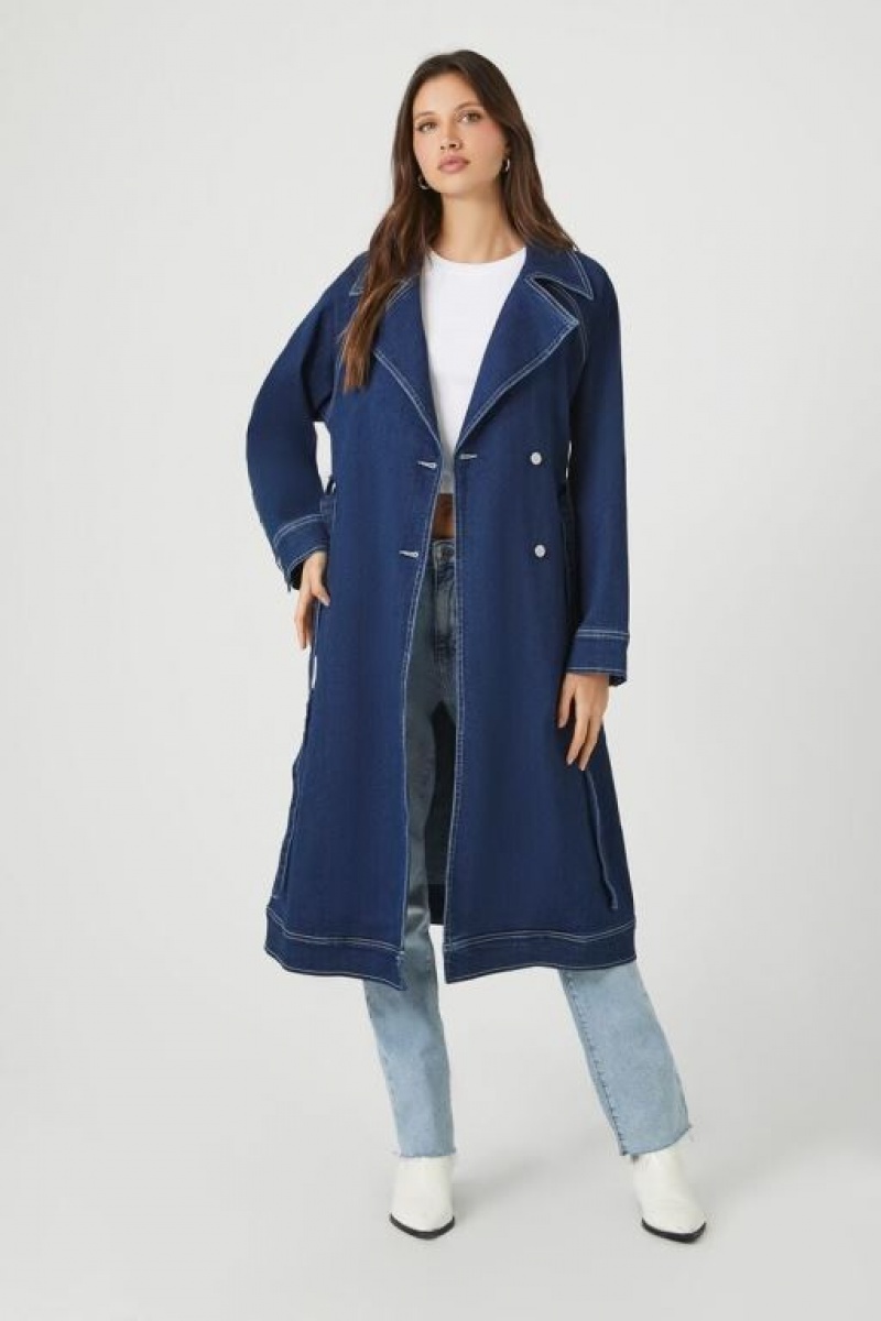 Chaquetas De Mezclilla Forever 21 Denim Trench Coat Mujer Azules Oscuro | sNPDNgNhW7H