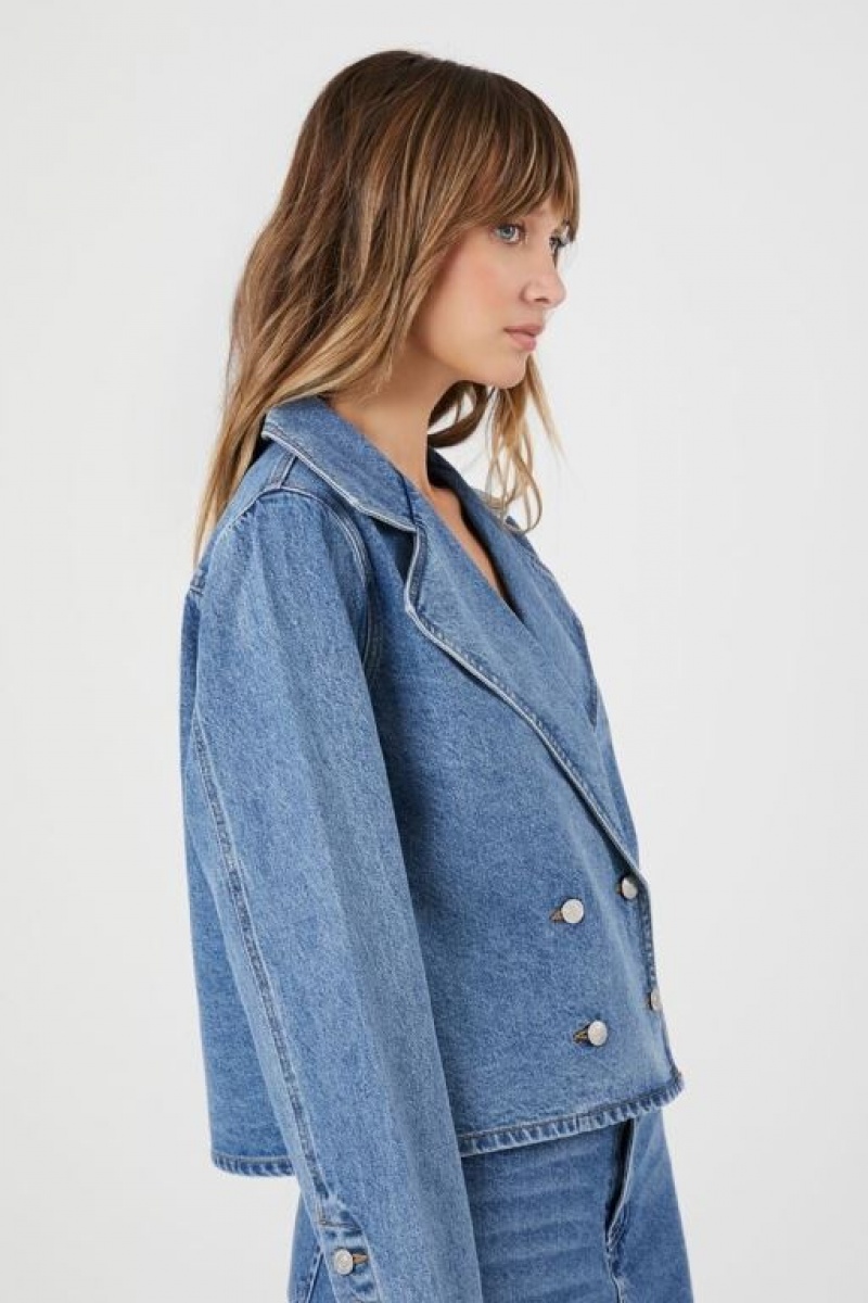 Chaquetas De Mezclilla Forever 21 Denim Double Breasted Trench Mujer Azules | hZagBjiFKrV