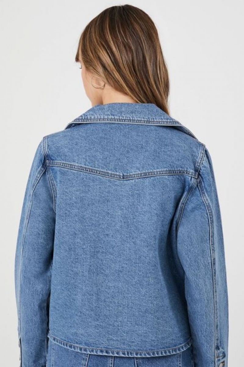 Chaquetas De Mezclilla Forever 21 Denim Double Breasted Trench Mujer Azules | hZagBjiFKrV