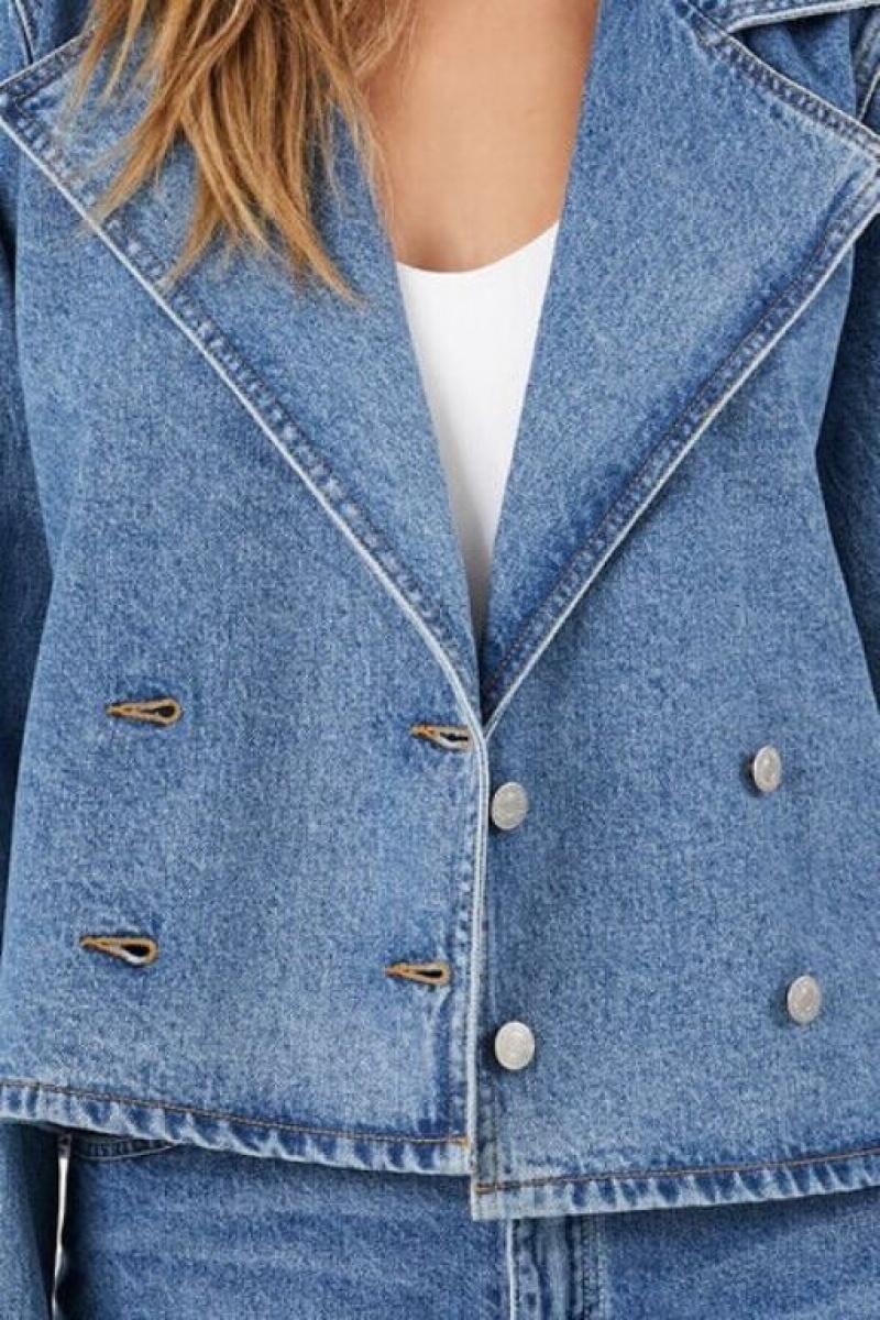 Chaquetas De Mezclilla Forever 21 Denim Double Breasted Trench Mujer Azules | hZagBjiFKrV