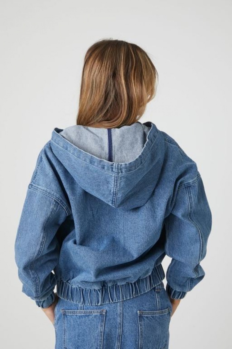 Chaquetas De Mezclilla Forever 21 Denim Hooded Mujer Azules | PRNhU7xEuBt