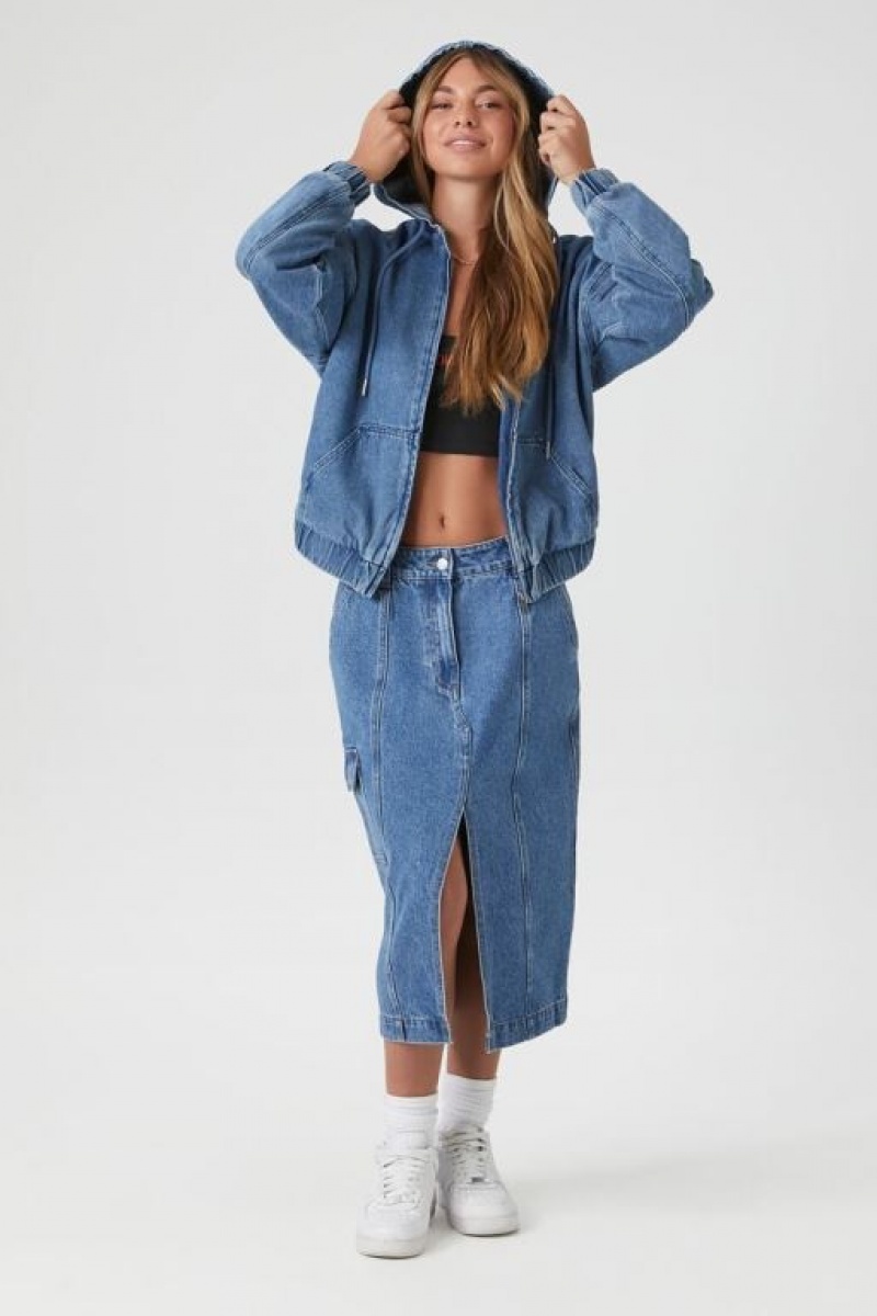 Chaquetas De Mezclilla Forever 21 Denim Hooded Mujer Azules | PRNhU7xEuBt