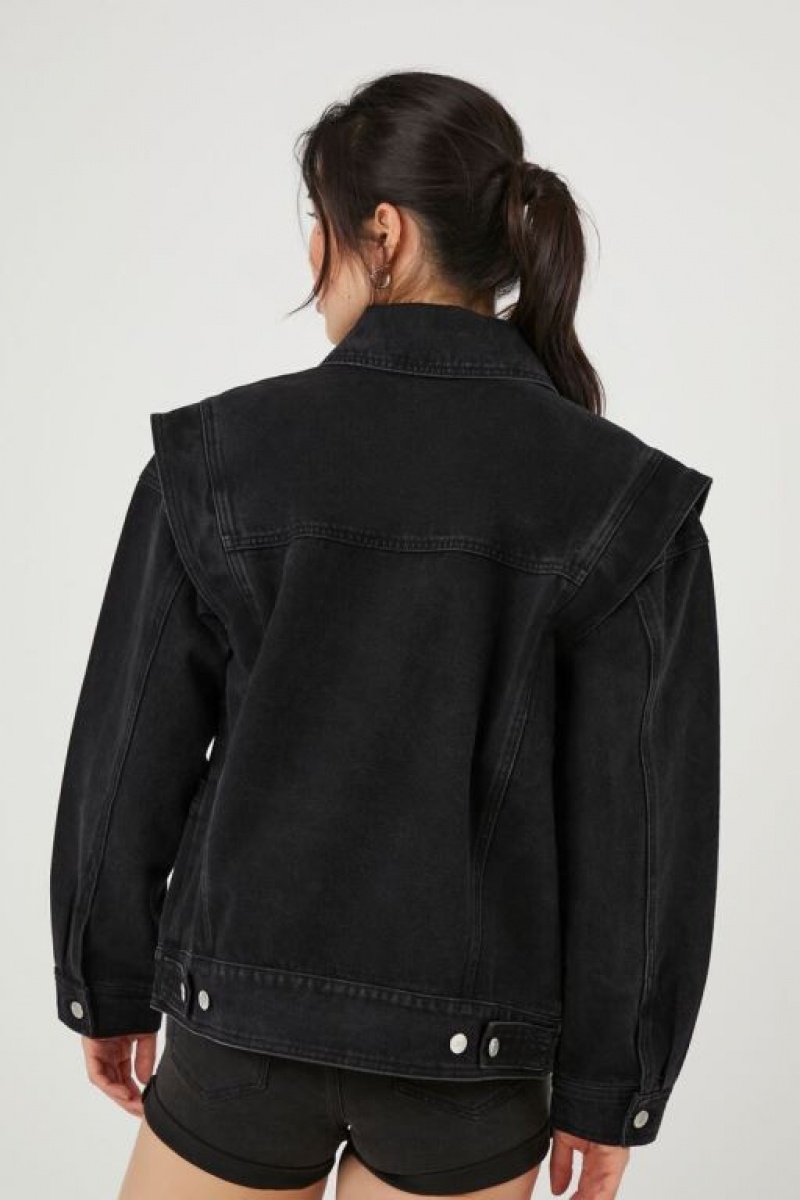 Chaquetas De Mezclilla Forever 21 Denim Shawl Collar Trucker Mujer Negras | ls6c1ABu4Vl