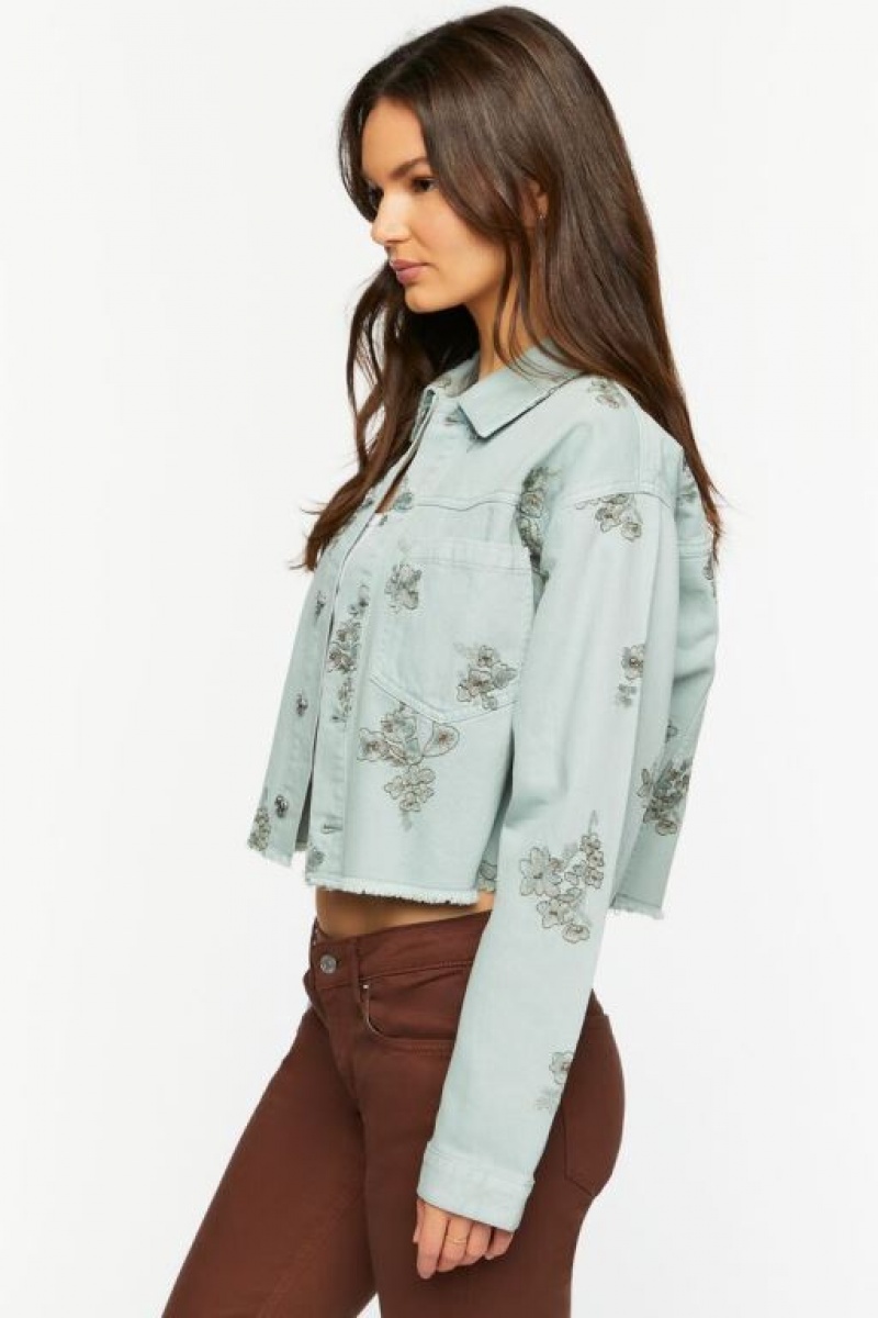 Chaquetas De Mezclilla Forever 21 Floral Embroidered Denim Trucker Mujer Verde Oliva | PMCjkwnjqjZ