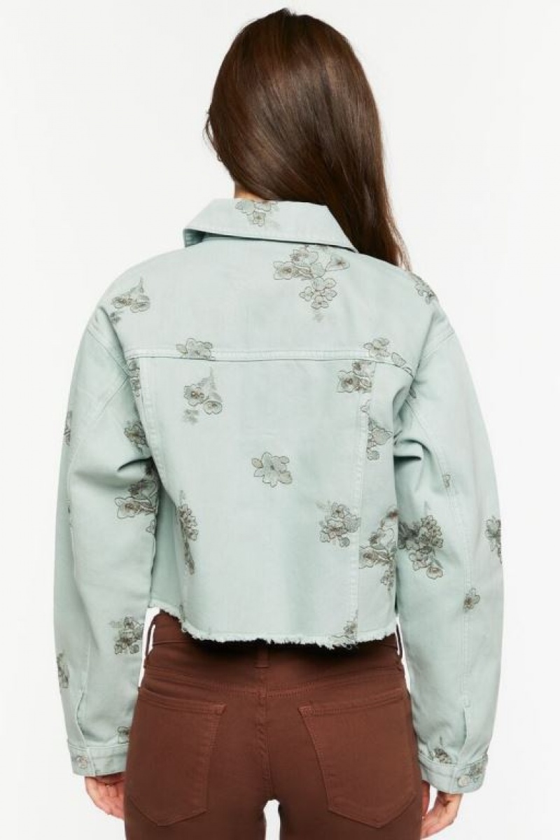 Chaquetas De Mezclilla Forever 21 Floral Embroidered Denim Trucker Mujer Verde Oliva | PMCjkwnjqjZ