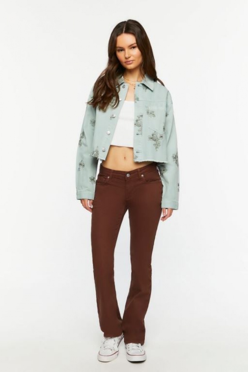 Chaquetas De Mezclilla Forever 21 Floral Embroidered Denim Trucker Mujer Verde Oliva | PMCjkwnjqjZ