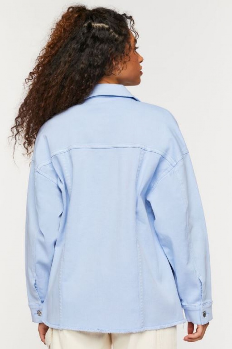 Chaquetas De Mezclilla Forever 21 Frayed Trim Denim Shacket Mujer Azules | AuN5f5GdmCB