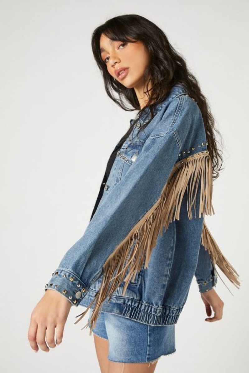 Chaquetas De Mezclilla Forever 21 Fringe Trim Trucker Denim Mujer Azules | fGNmQWsN49V