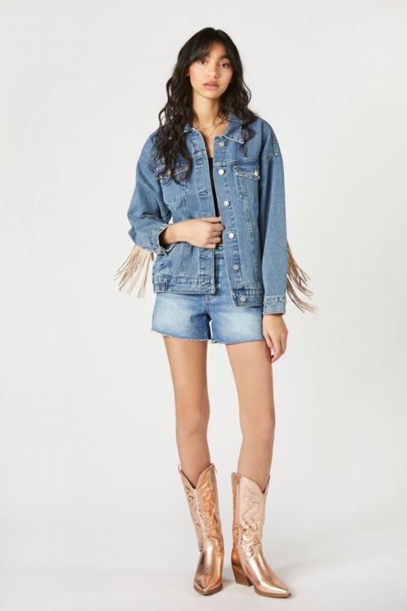 Chaquetas De Mezclilla Forever 21 Fringe Trim Trucker Denim Mujer Azules | fGNmQWsN49V