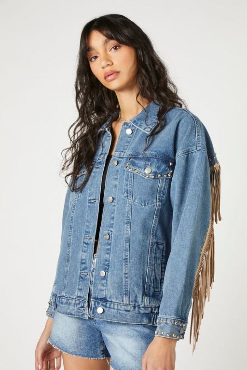 Chaquetas De Mezclilla Forever 21 Fringe Trim Trucker Denim Mujer Azules | fGNmQWsN49V