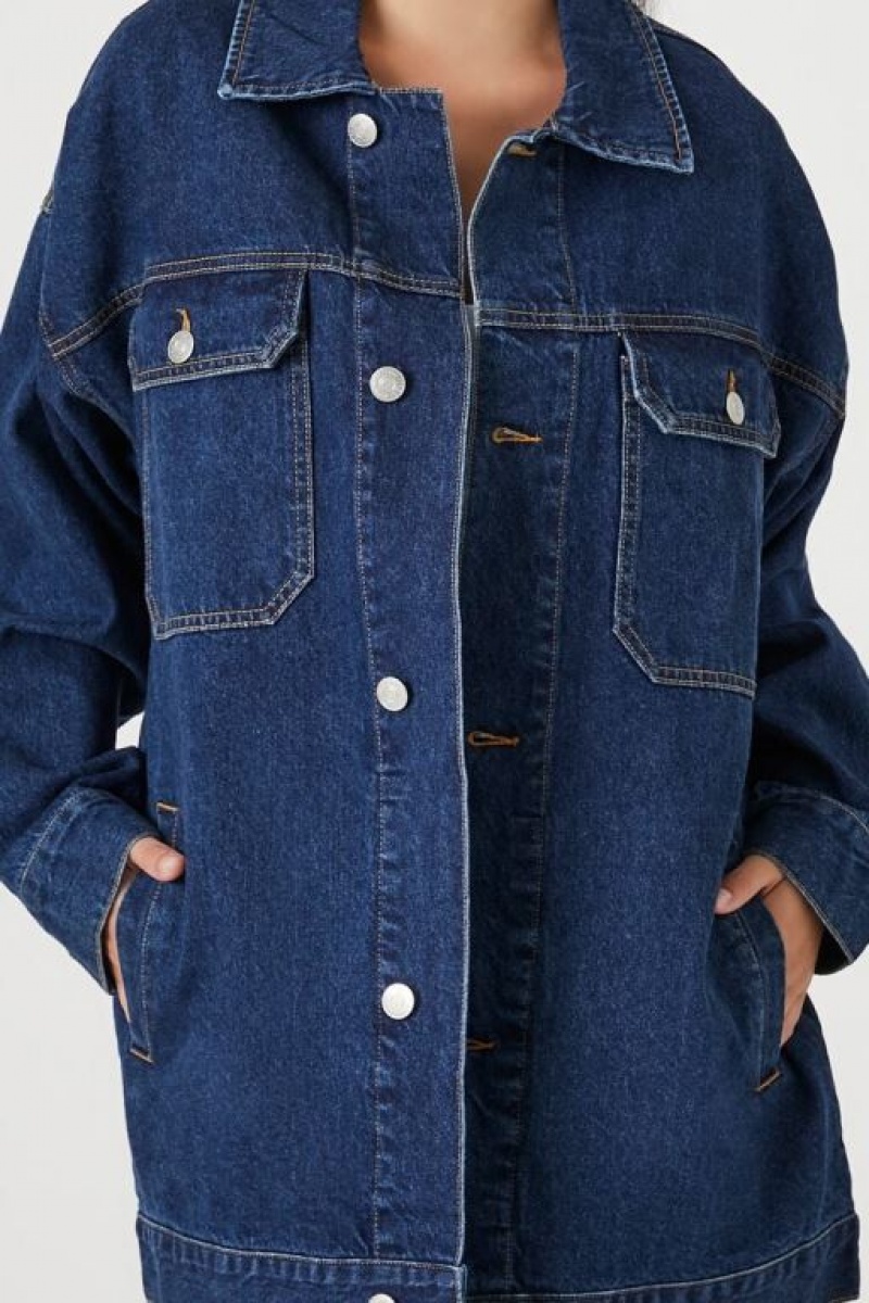 Chaquetas De Mezclilla Forever 21 Oversized Denim Trucker Mujer Azules Oscuro | NmrjS4IAfHz