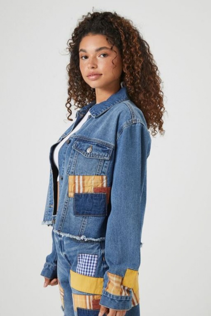 Chaquetas De Mezclilla Forever 21 Plaid Patch Denim Trucker Mujer Azules | LEyRKy8Ub5J