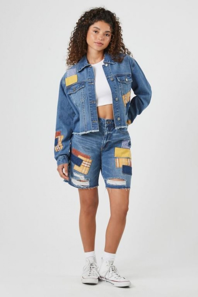 Chaquetas De Mezclilla Forever 21 Plaid Patch Denim Trucker Mujer Azules | LEyRKy8Ub5J