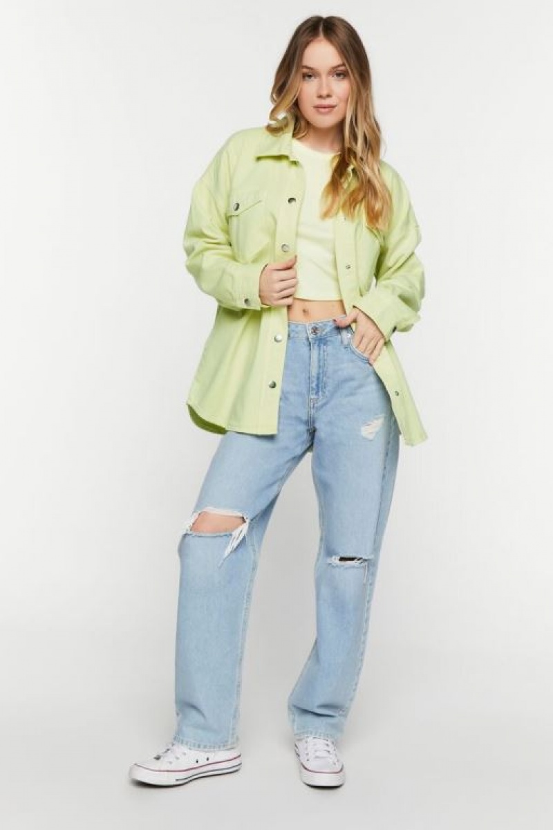 Chaquetas De Mezclilla Forever 21 Recycled Cotton Denim Shacket Mujer Verde Claro | 8UDSZYO31FL