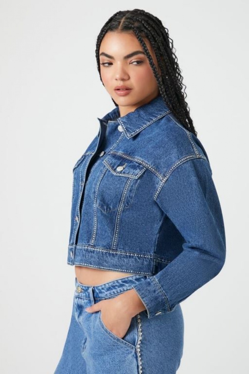 Chaquetas De Mezclilla Forever 21 Rhinestone Trim Denim Trucker Mujer Azules | Jr1nm4xdEht