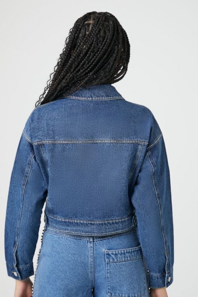 Chaquetas De Mezclilla Forever 21 Rhinestone Trim Denim Trucker Mujer Azules | Jr1nm4xdEht