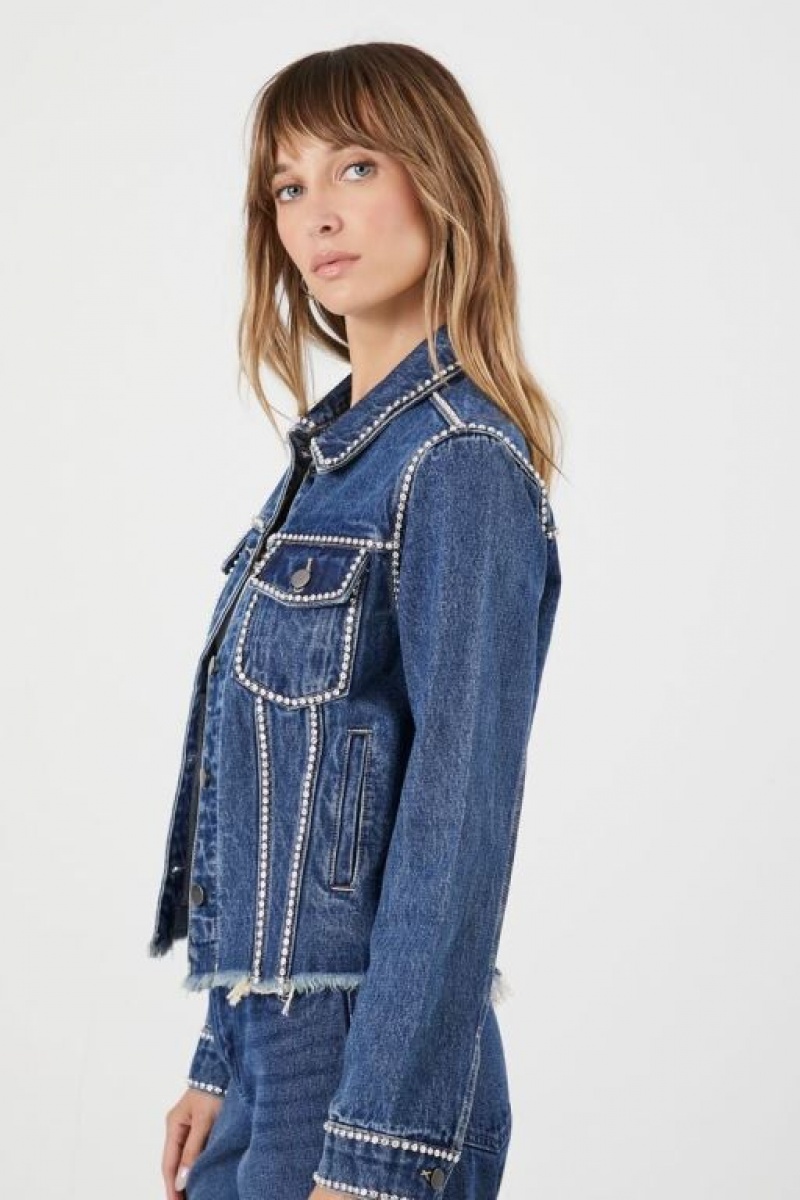 Chaquetas De Mezclilla Forever 21 Rhinestone Trim Denim Trucker Mujer Azules | q88cgfIpdM6