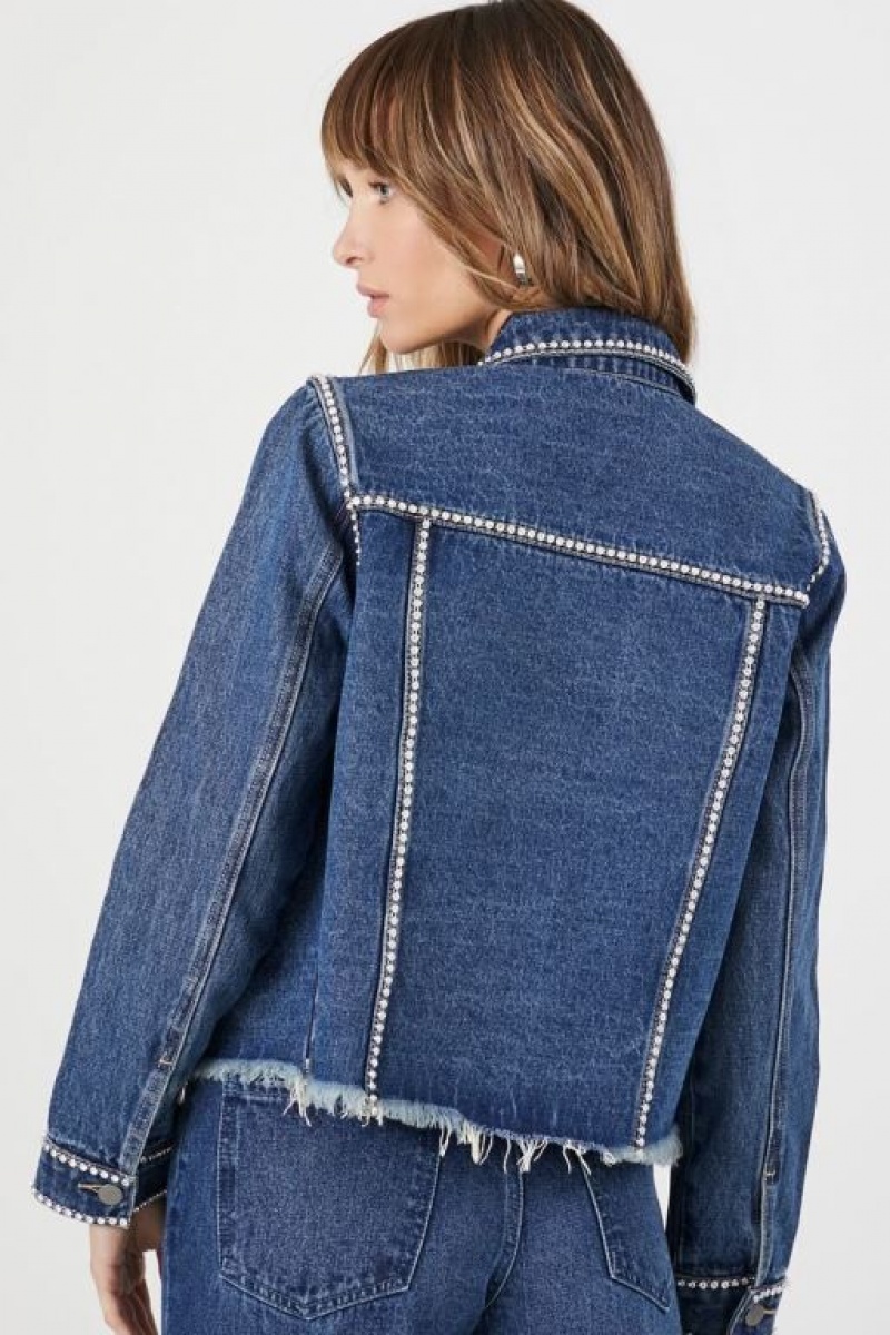 Chaquetas De Mezclilla Forever 21 Rhinestone Trim Denim Trucker Mujer Azules | q88cgfIpdM6