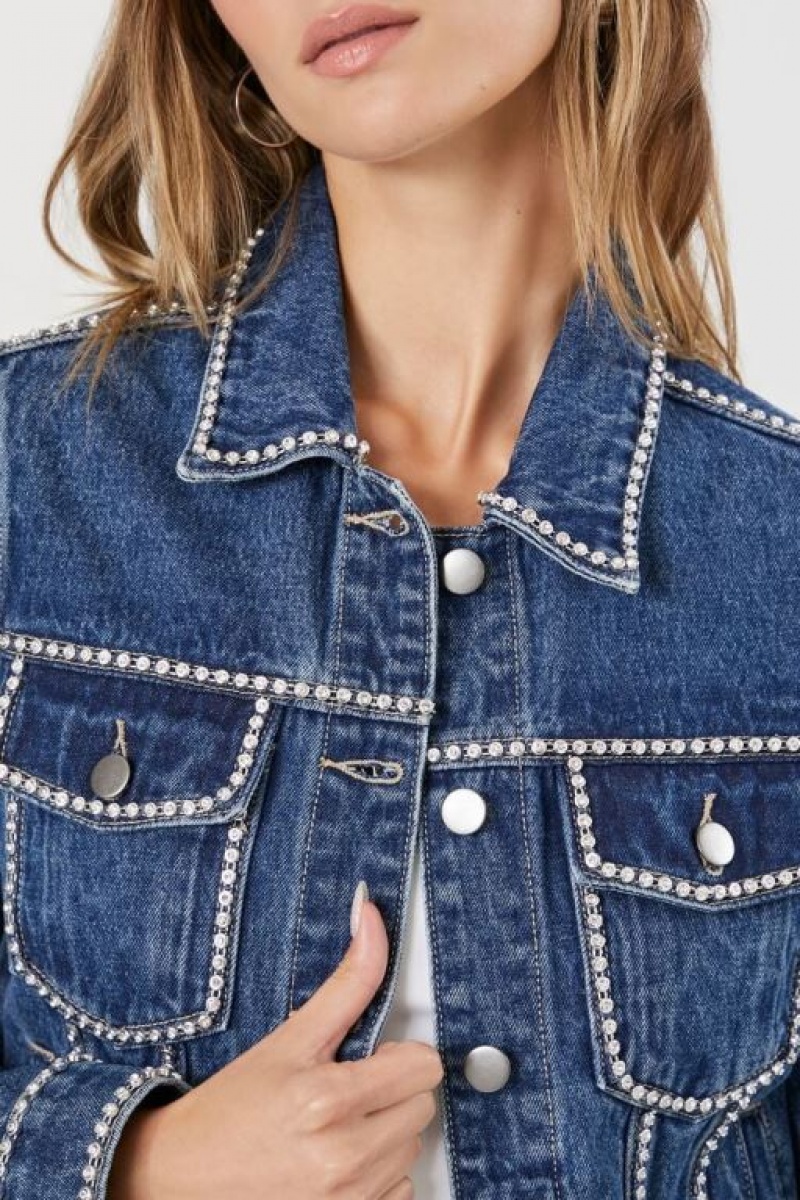 Chaquetas De Mezclilla Forever 21 Rhinestone Trim Denim Trucker Mujer Azules | q88cgfIpdM6