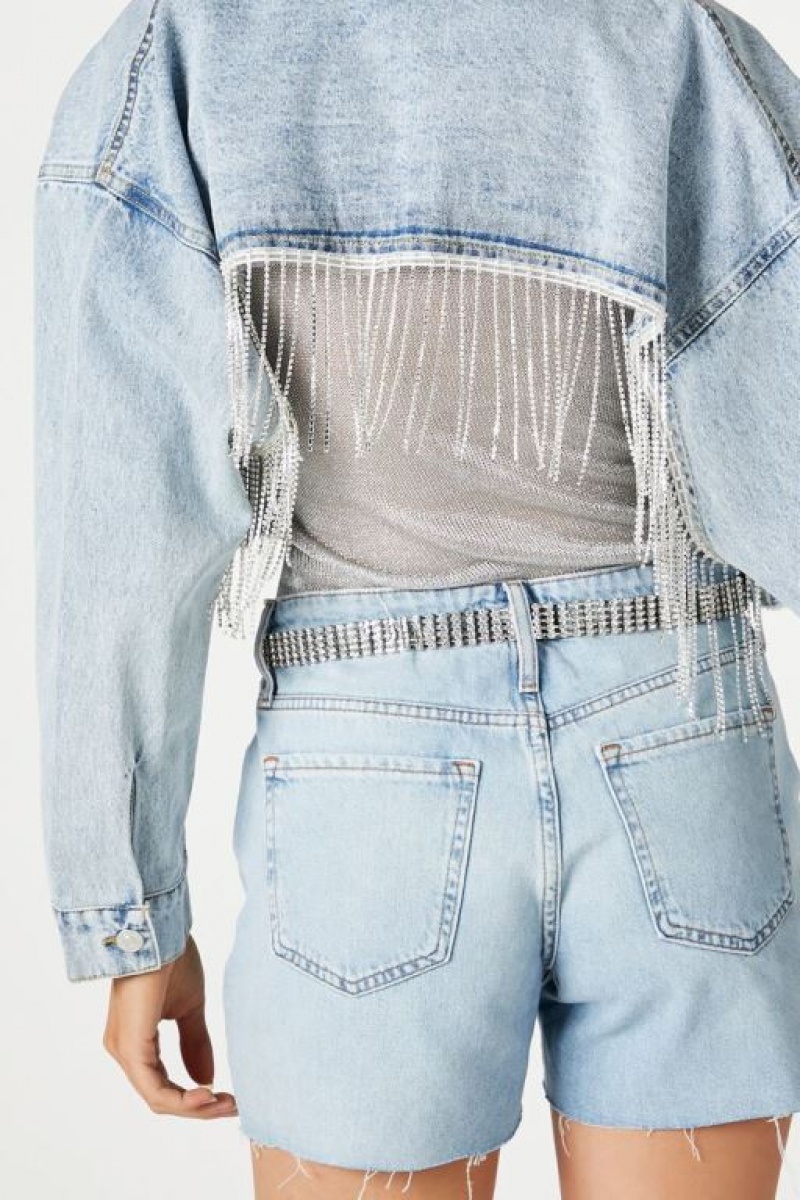 Chaquetas De Mezclilla Forever 21 Rhinestone Fringe Denim Mujer Azules | T0KV3q8b3Yq