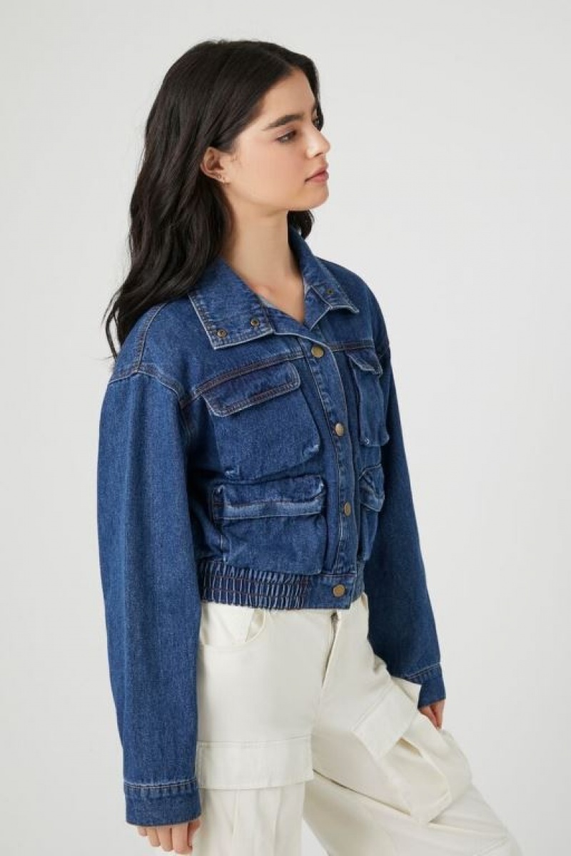 Chaquetas De Mezclilla Forever 21 Snap Button Denim Trucker Mujer Azules | nH0n6ppYPDb