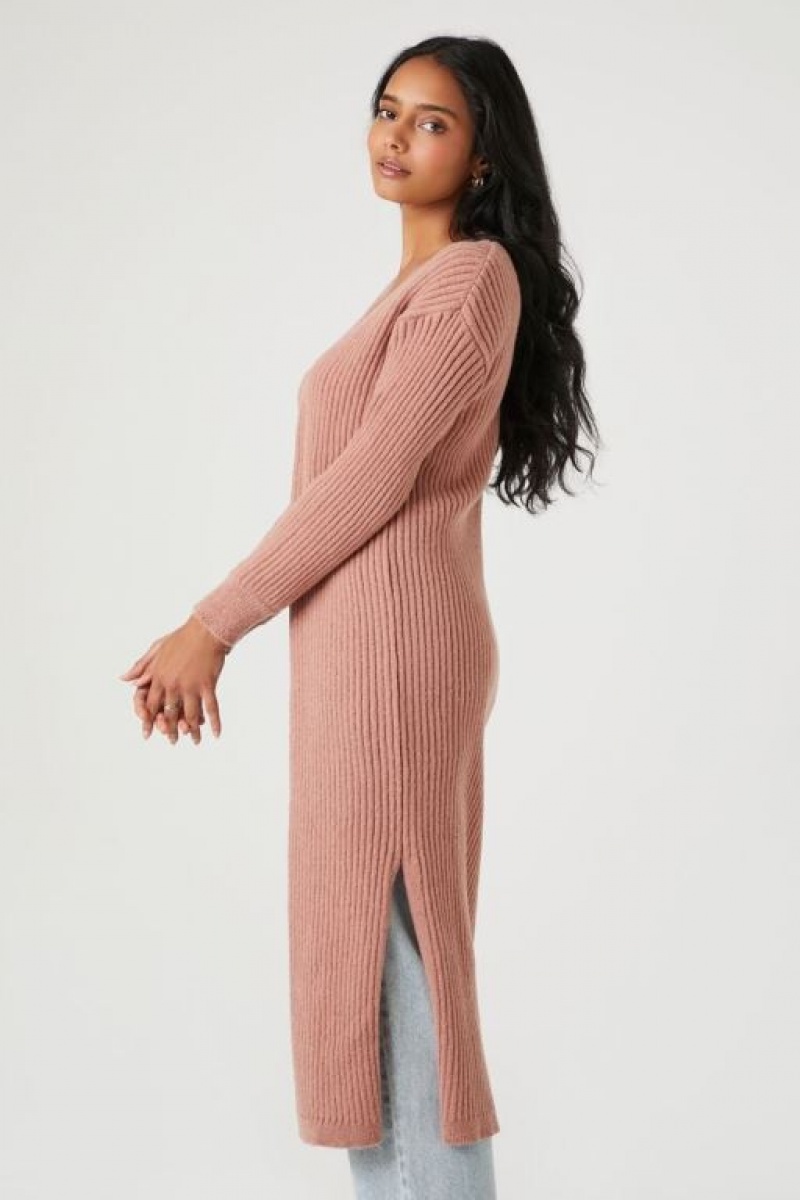 Cárdigan Forever 21 Acanalado Longline Mujer Beige | u0k4jtojXn8