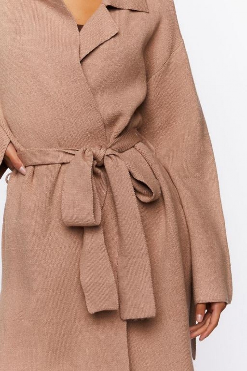 Cárdigan Forever 21 Belted Duster Mujer Gris Marrones | g9U0fyY5aeL