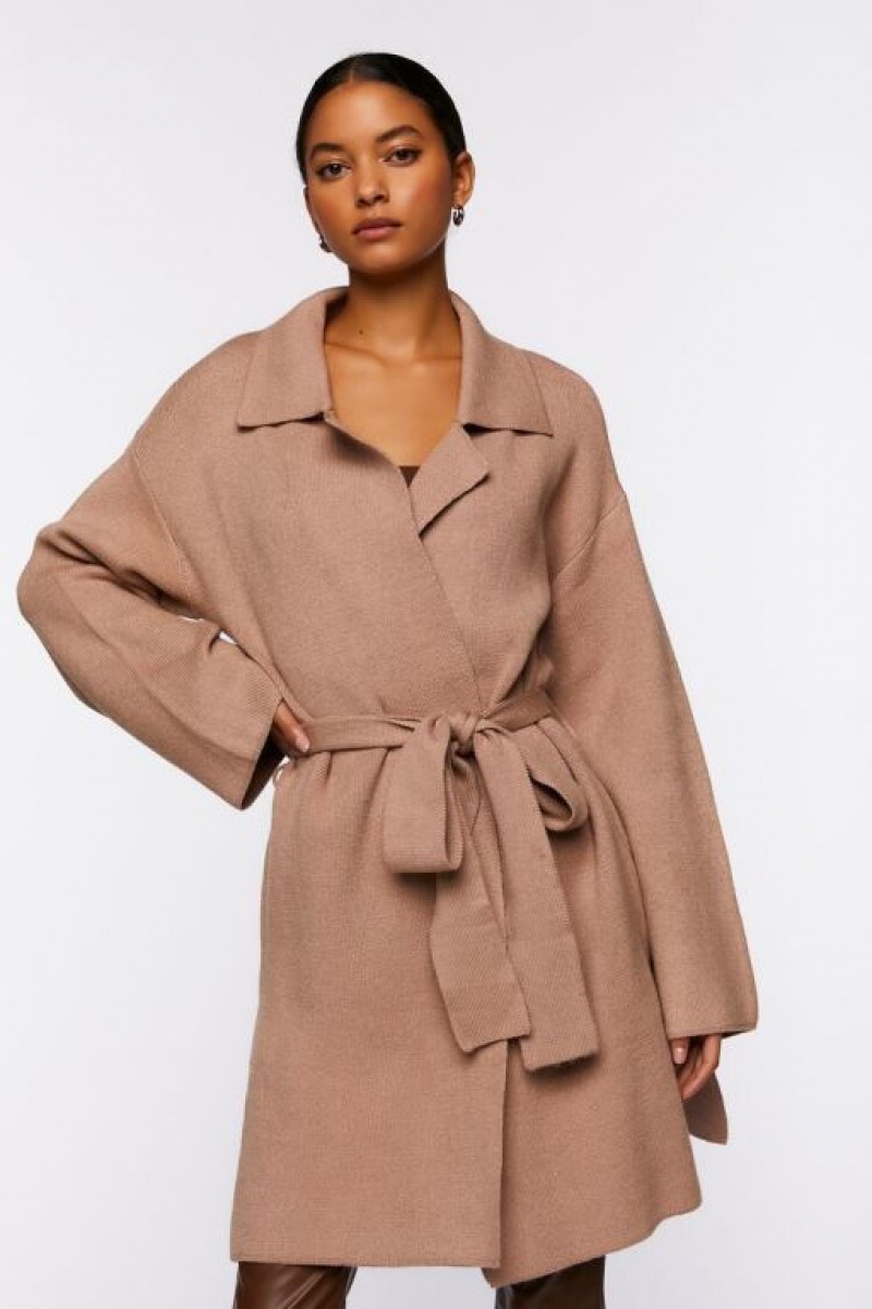 Cárdigan Forever 21 Belted Duster Mujer Gris Marrones | g9U0fyY5aeL