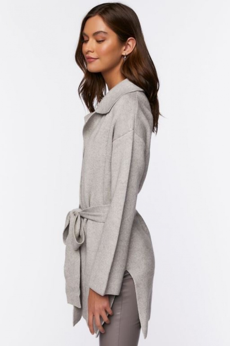 Cárdigan Forever 21 Belted Duster Mujer Gris | Y5EVFwjrWEF