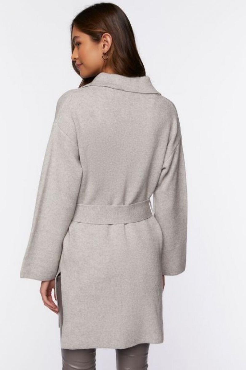 Cárdigan Forever 21 Belted Duster Mujer Gris | Y5EVFwjrWEF