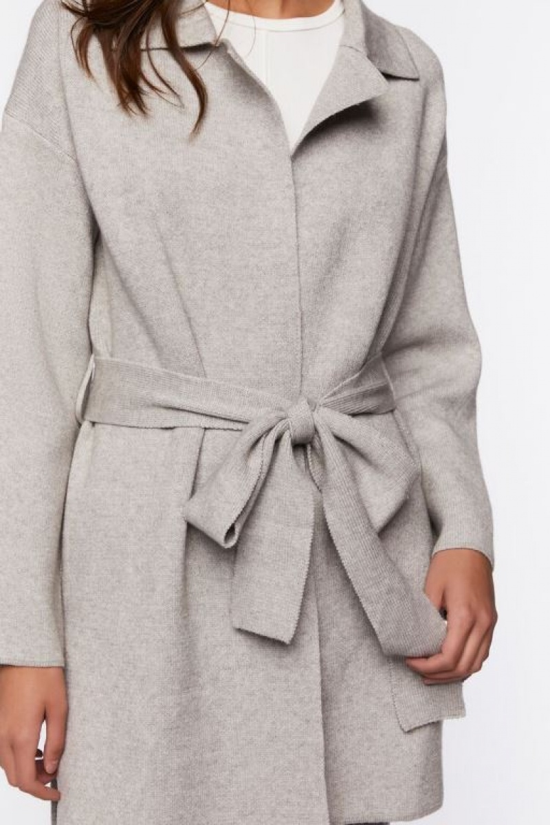 Cárdigan Forever 21 Belted Duster Mujer Gris | Y5EVFwjrWEF