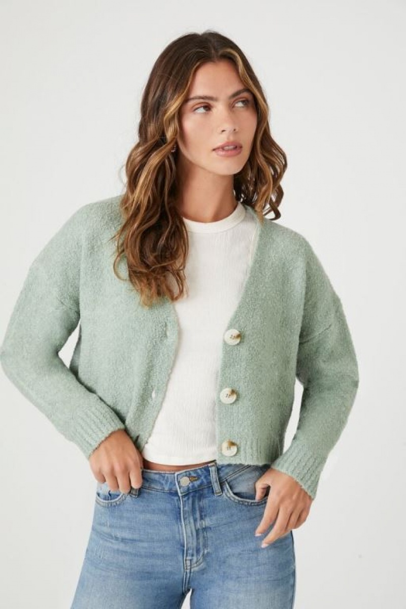 Cárdigan Forever 21 Boucle Knit Mujer Verde | GdPLltpi13f