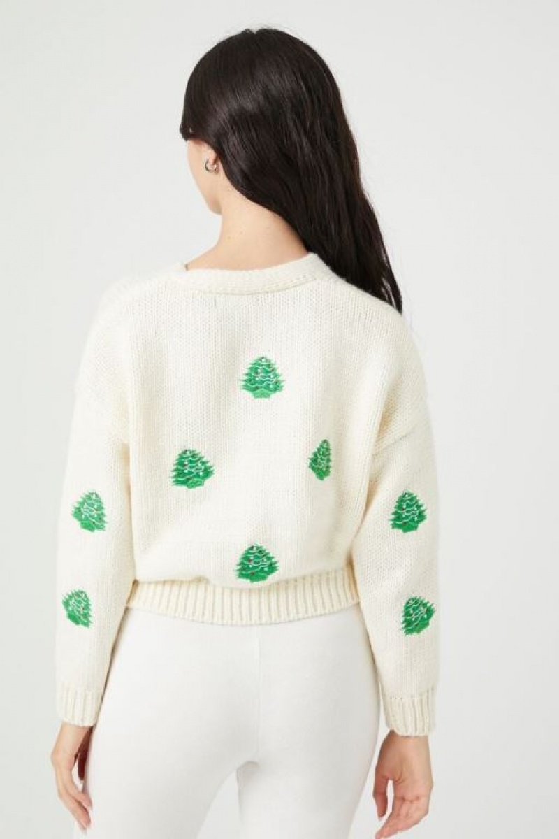 Cárdigan Forever 21 Christmas Tree Mujer Creme Verde | Ssnd3sLVJZi