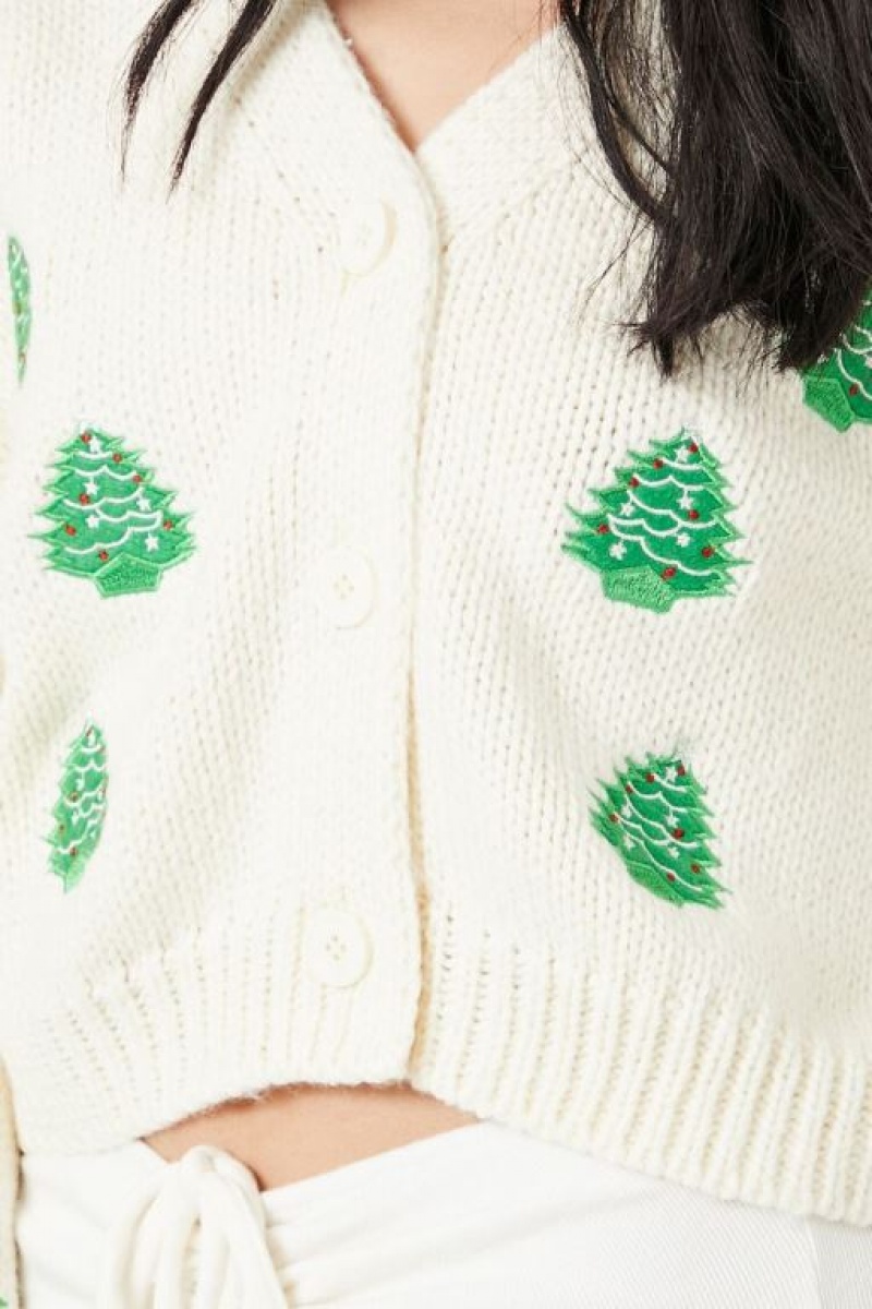 Cárdigan Forever 21 Christmas Tree Mujer Creme Verde | Ssnd3sLVJZi