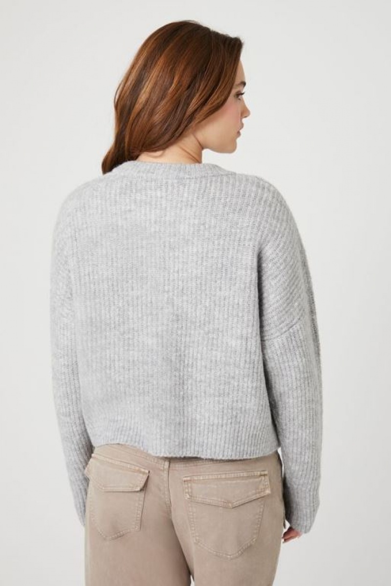 Cárdigan Forever 21 Cropped Boxy Mujer Gris | QEala5ELEuF