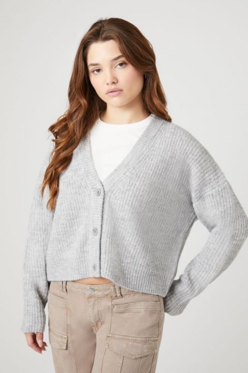 Cárdigan Forever 21 Cropped Boxy Mujer Gris | QEala5ELEuF