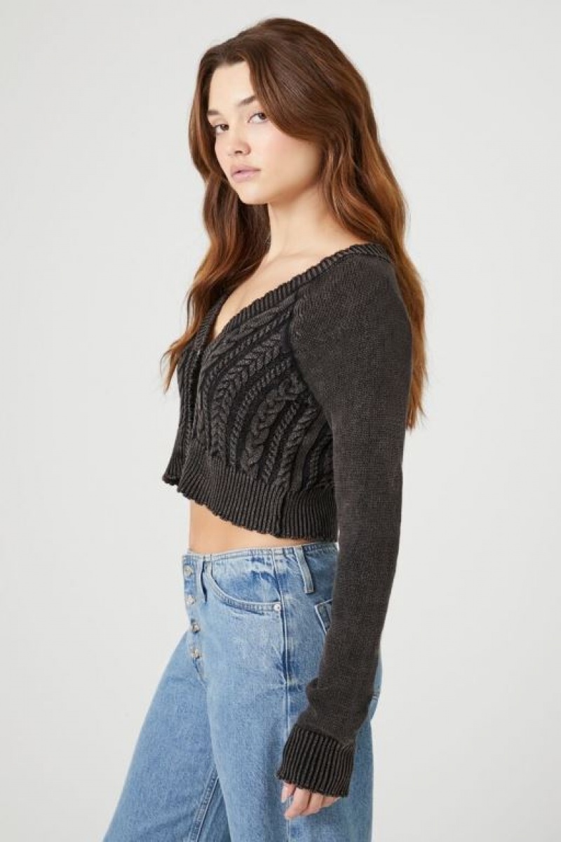 Cárdigan Forever 21 Cropped Mineral Wash Mujer Negras | NCPQGQsBXBb