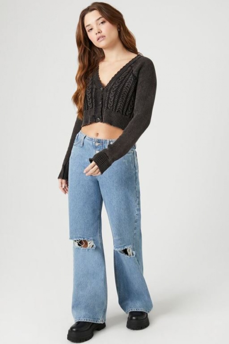 Cárdigan Forever 21 Cropped Mineral Wash Mujer Negras | NCPQGQsBXBb